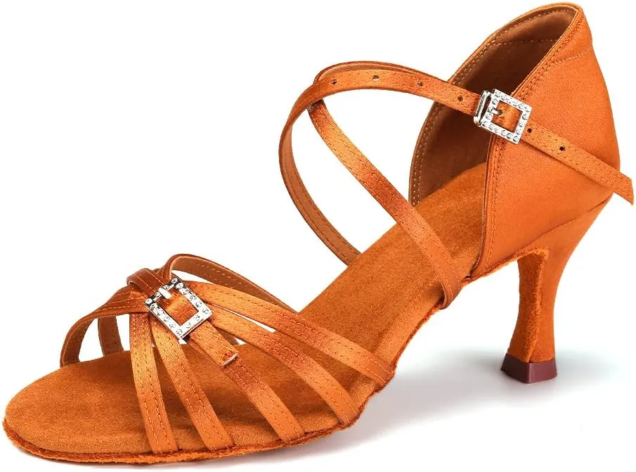 Women Latin Dance Shoes Open Toe Salsa Wedding Party Performence Ballroom Dancing Shoes,Model EM518-5