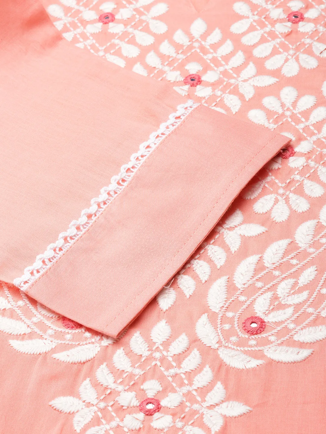Women Straight Peach Solid Kurta and Trousers Set Comes With Dupatta