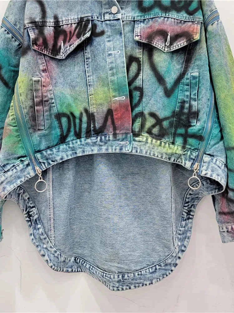 Womens Graffiti Patchwork Denim Jacket  Bold & Artistic Streetwear