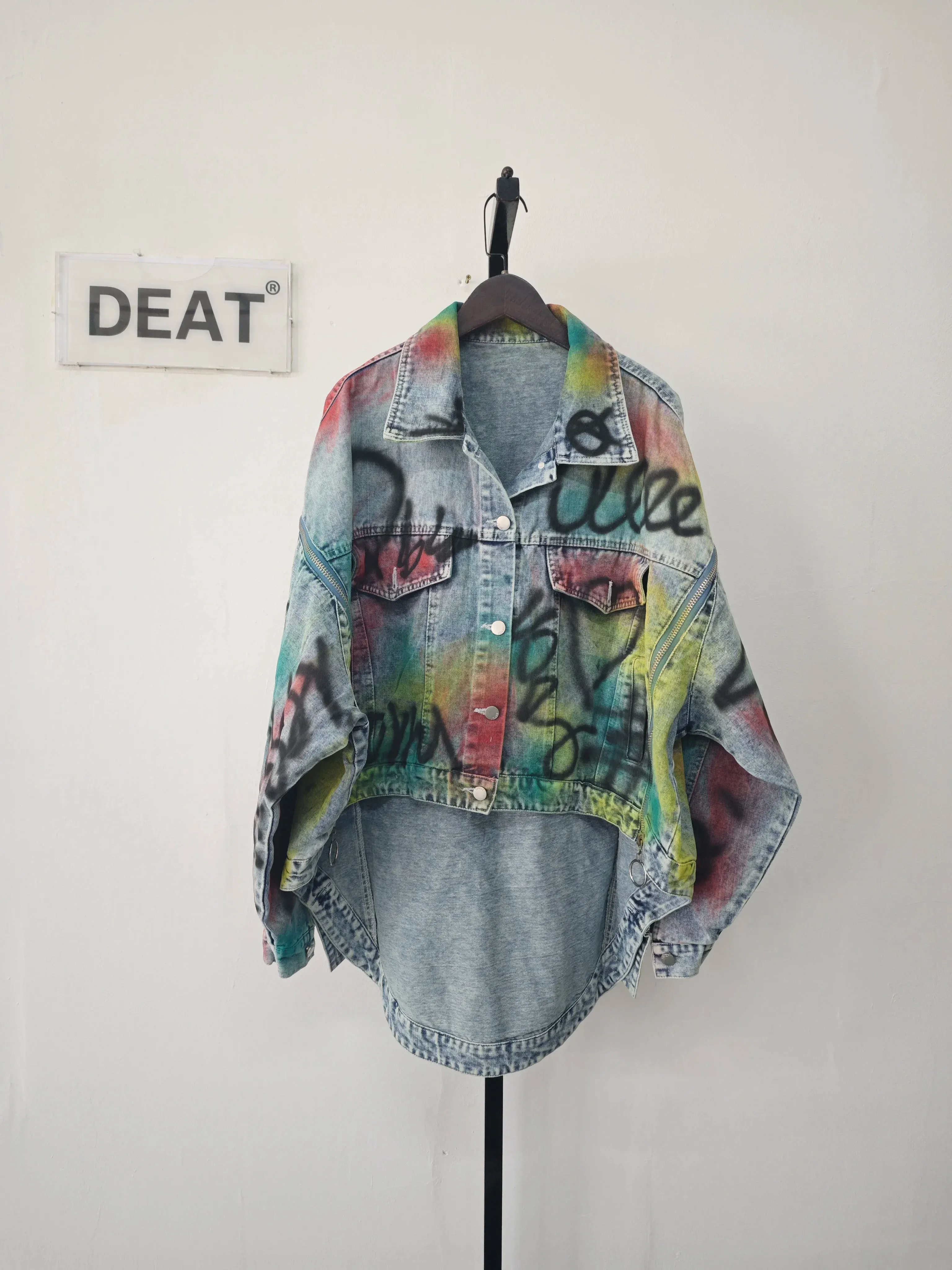 Womens Graffiti Patchwork Denim Jacket  Bold & Artistic Streetwear