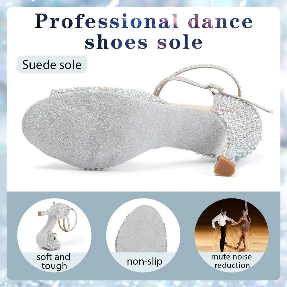 Womens Rhinestone Latin Ballroom Dance Shoes Professional Salsa Performance Bachata Glitter Dancing Shoes