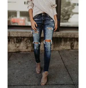 Women's Ripped Mid Rise Trendy Jeans - GlamzLife