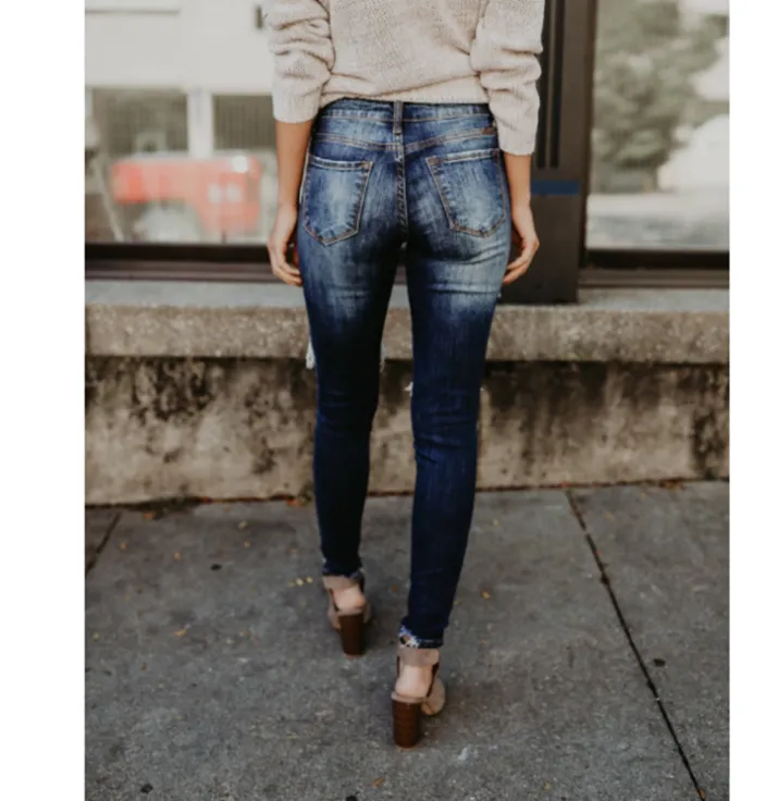 Women's Ripped Mid Rise Trendy Jeans - GlamzLife
