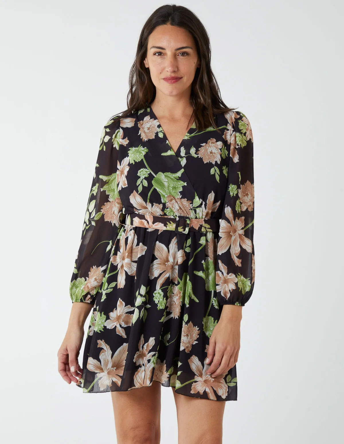 Wrap Front Floral Georgette Dress
