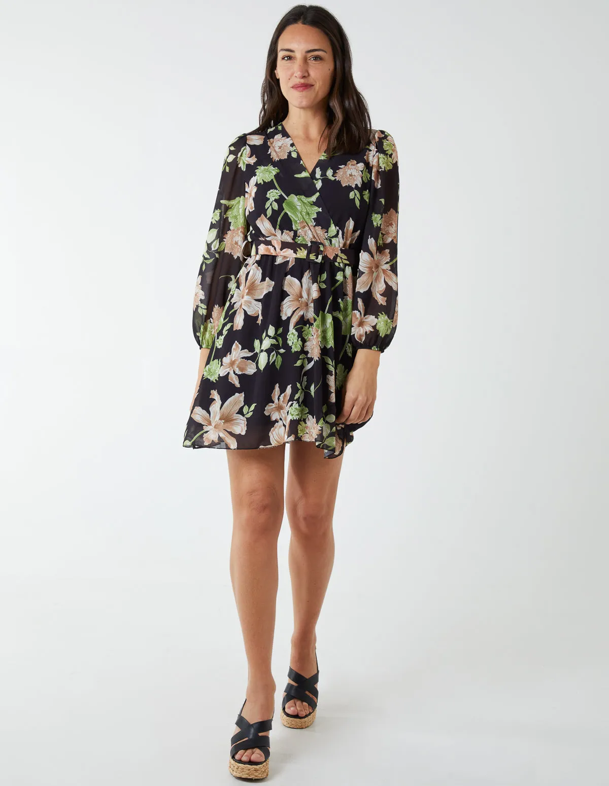 Wrap Front Floral Georgette Dress