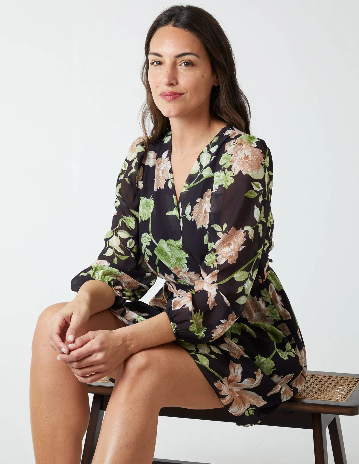 Wrap Front Floral Georgette Dress