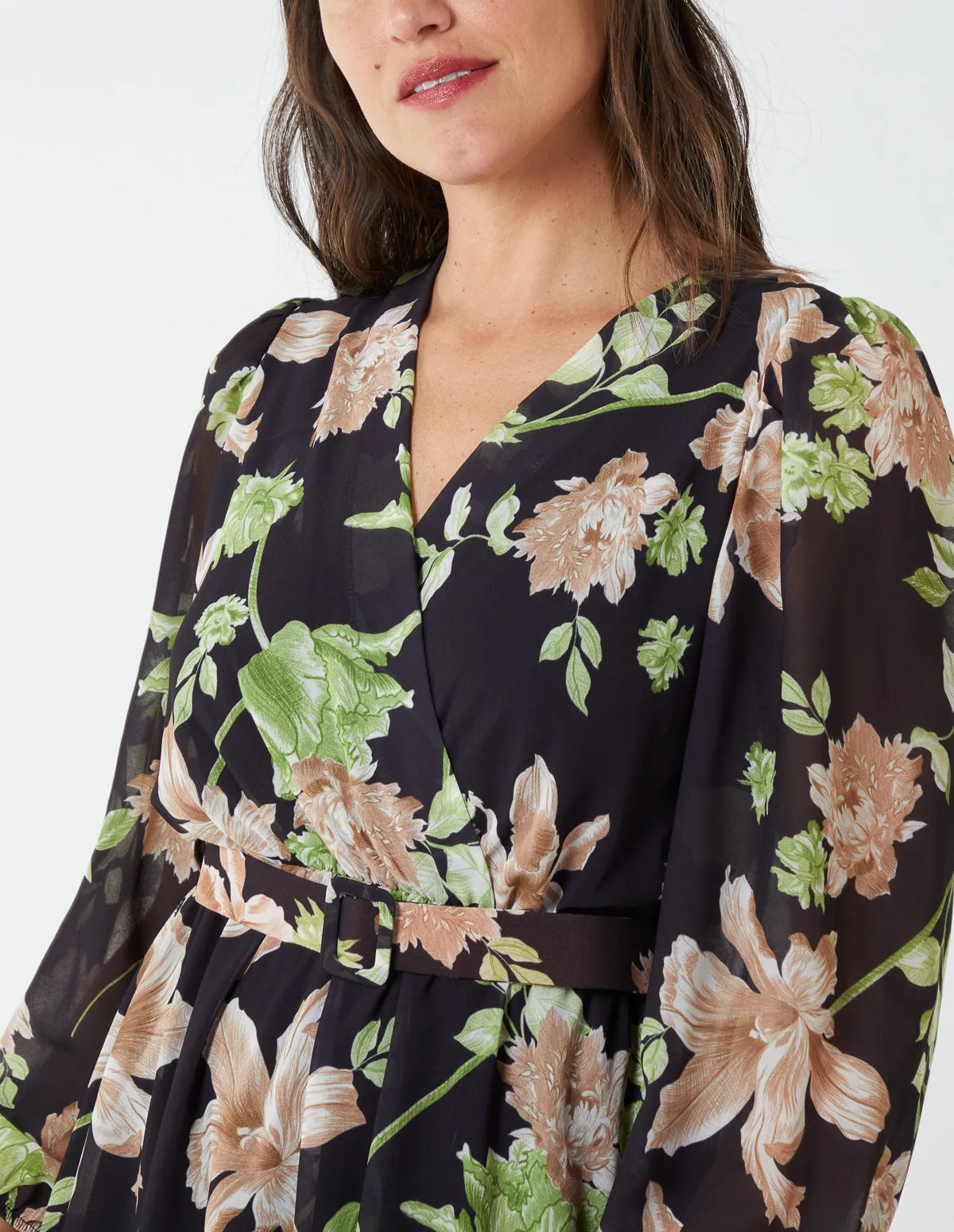 Wrap Front Floral Georgette Dress