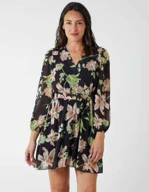 Wrap Front Floral Georgette Dress