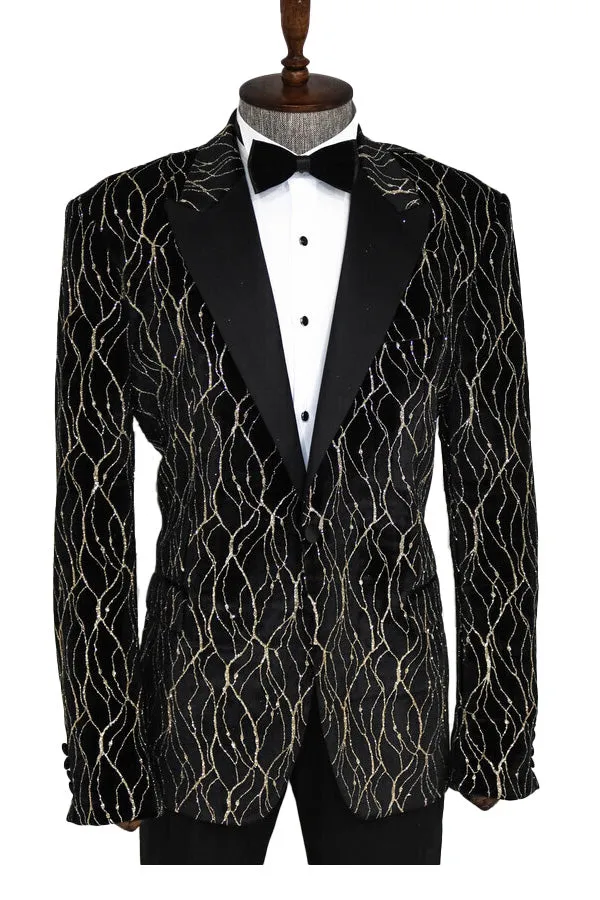 WSS Gold Patterned Black Men Prom Blazer  - Singen