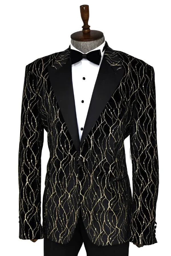 WSS Gold Patterned Black Men Prom Blazer  - Singen