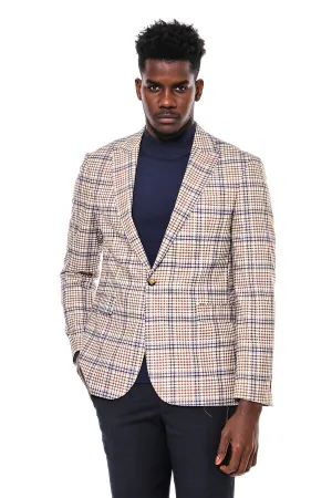 WSS Plaid Slim-Fit Brown Blue Men Blazer  - Singen