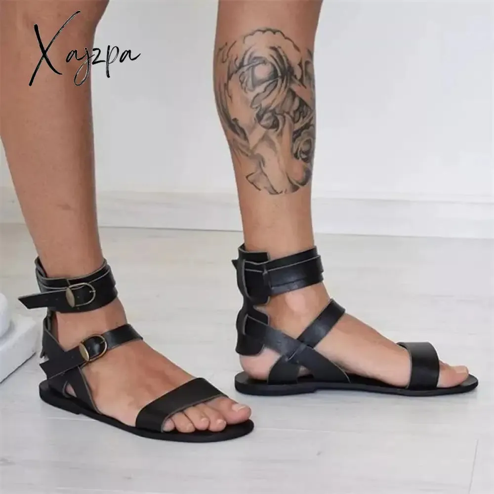 Xajzpa - Sandals Men Shoes PU Solid Color Fashion Casual Street Beach Personality Refreshing Simple Belt Buckle Comfortable Sandals CP004