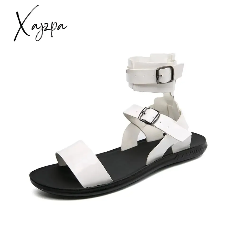 Xajzpa - Sandals Men Shoes PU Solid Color Fashion Casual Street Beach Personality Refreshing Simple Belt Buckle Comfortable Sandals CP004