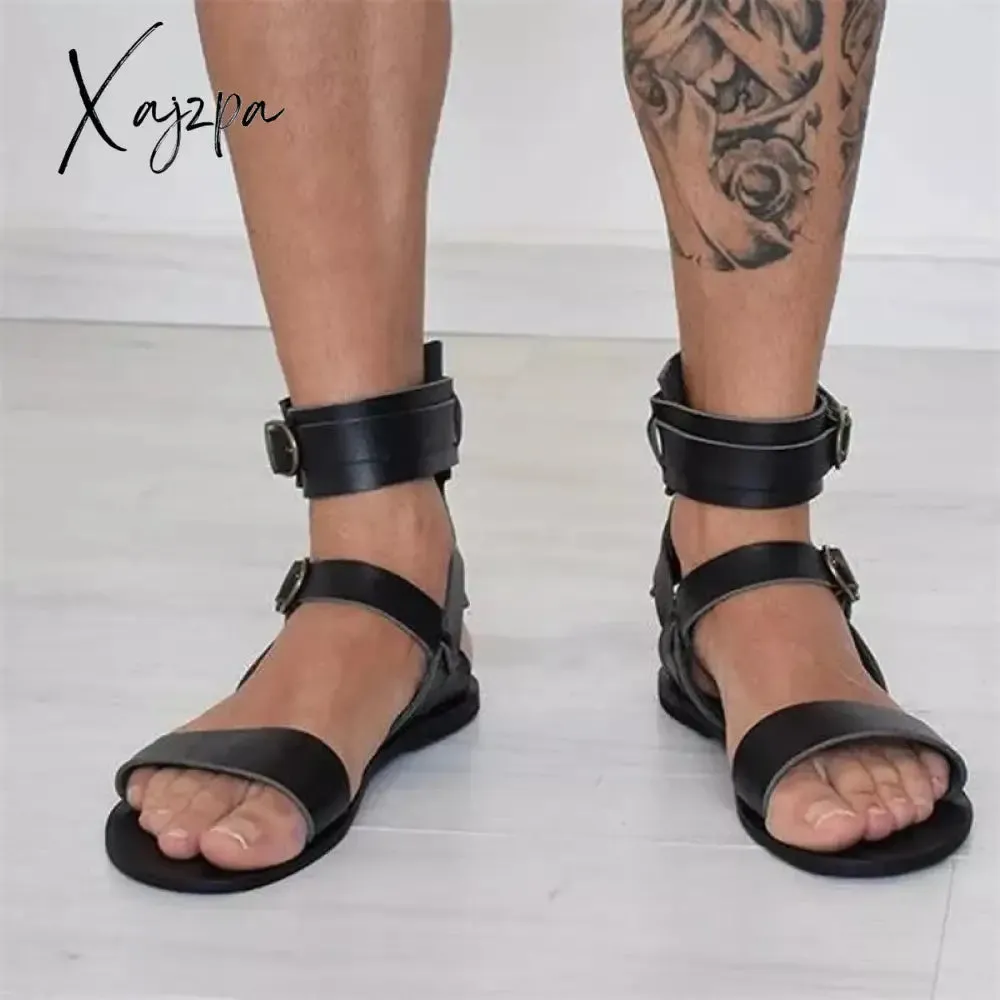 Xajzpa - Sandals Men Shoes PU Solid Color Fashion Casual Street Beach Personality Refreshing Simple Belt Buckle Comfortable Sandals CP004