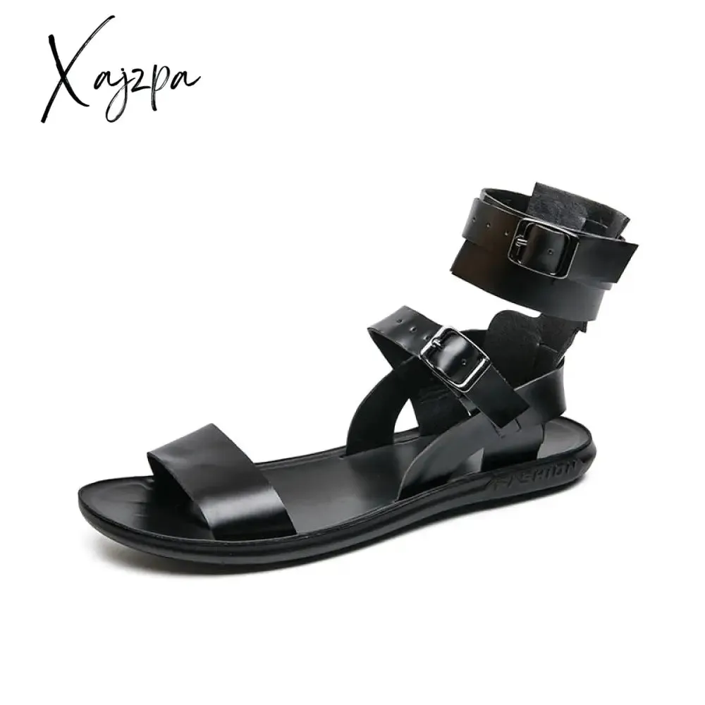 Xajzpa - Sandals Men Shoes PU Solid Color Fashion Casual Street Beach Personality Refreshing Simple Belt Buckle Comfortable Sandals CP004