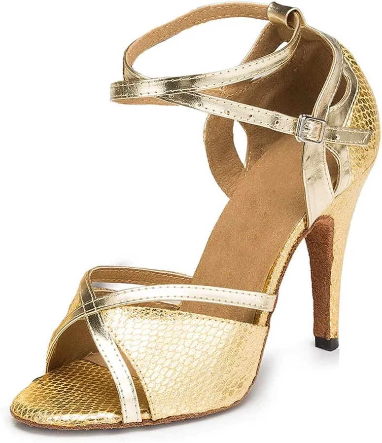YKXLM Women Ballroom Dance Shoes Latin Salsa Performance Dance Shoes,035-8.5 Nail Heel,Yellow,7.5 US