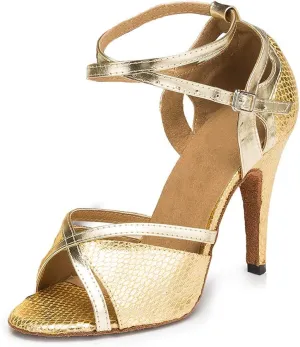 YKXLM Women Ballroom Dance Shoes Latin Salsa Performance Dance Shoes,035-8.5 Nail Heel,Yellow,7.5 US