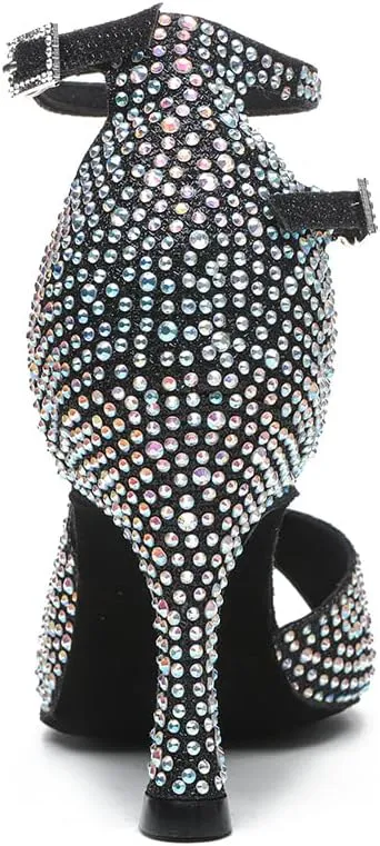 YKXLM Women Rhinestone Ballroom Dance Shoes Latin Salsa Performance Dance Shoes