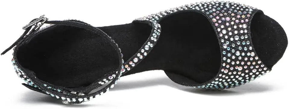 YKXLM Women Rhinestone Ballroom Dance Shoes Latin Salsa Performance Dance Shoes