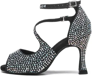 YKXLM Women Rhinestone Ballroom Dance Shoes Latin Salsa Performance Dance Shoes