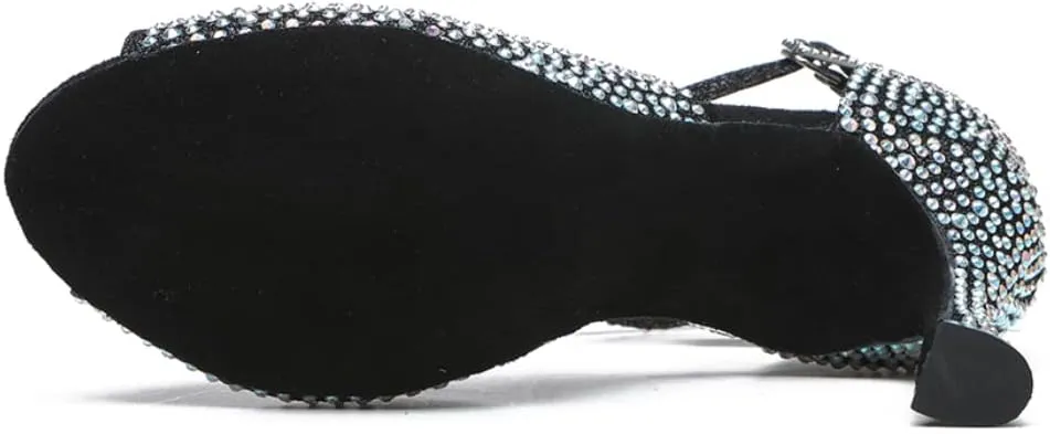 YKXLM Women Rhinestone Ballroom Dance Shoes Latin Salsa Performance Dance Shoes